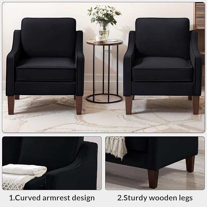 Upholstered Velvet Modern Accent Chair Comfy Armchair Couch for BedroomIndoor Sofa Chair for Living RoomReading Chair for OfficeApartmentStudioBlack