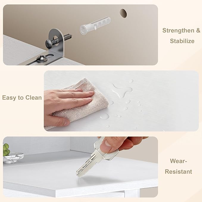 Folding Desk with Storage Space-Saving Foldable Convertible Writing Table Wall Mount Fold Out Computer Desk for Home Office Craft Room Living Room Bedroom White