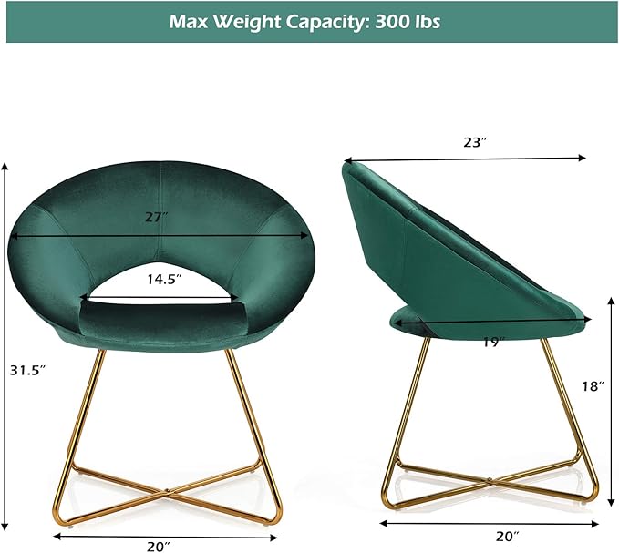 Giantex Modern Velvet Accent Chair Comfy Cute Upholstered Vanity Desk Chair Max Load 300 Lbs Decorative Mid Century Single Sofa Armchair for Living Room Bedroom Dining Room Green