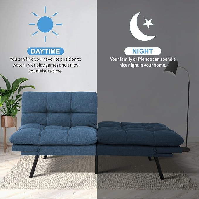 MUUEGM Futon Sofa Bed 71 Convertible Linen Memory Foam Couch Bed Modern Backrests Armrests Love Seat for Living RoomApartmentOfficeBlue Sleeper Couch