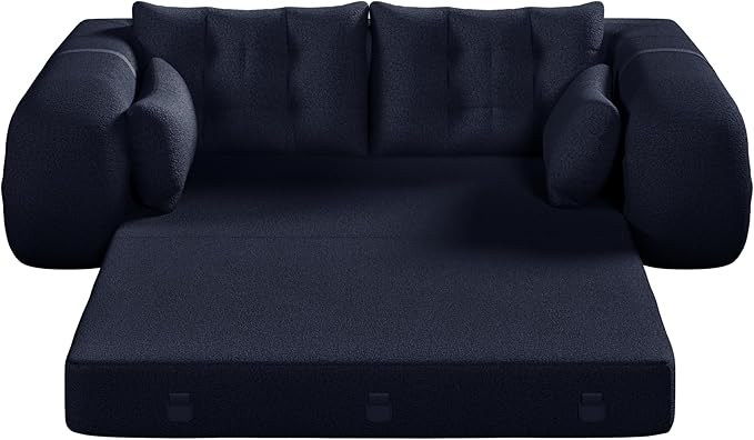 Polibi 78.7 Foldable Sleeper Sofa Bed - 3-in-1 Lazy Sofa Couch Human Dog Bed with Teddy Fabric &amp Foam Filling for Living Room Guest Playroom No Assembly Required (Dark Blue)