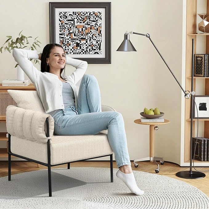Comfy Accent ChairModern Living Room ChairsReading Chair with Metal FrameModern Living Room Chairs with Waist Cushion for Bedroom (Beige Set of 2)