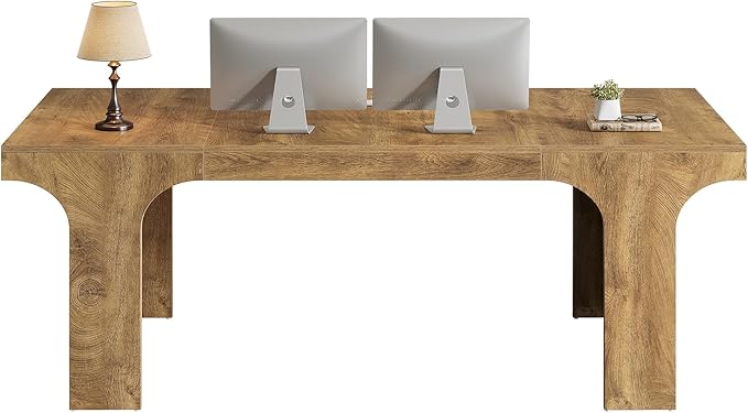 Tribesigns 70.9-Inch Executive Desk Large Wooden Computer Office Desk Modern Writing Table Business Workspace Home Office Furniture with Arched Design Rustic Wood Grain