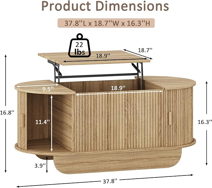Fluted TV Stand and Coffee Table Set of 286.61'' TV Console for 55-85 InchModern Entertainment Center with Large Storage CabinetLift Top Coffee Table for Living Room Bedroom Natural