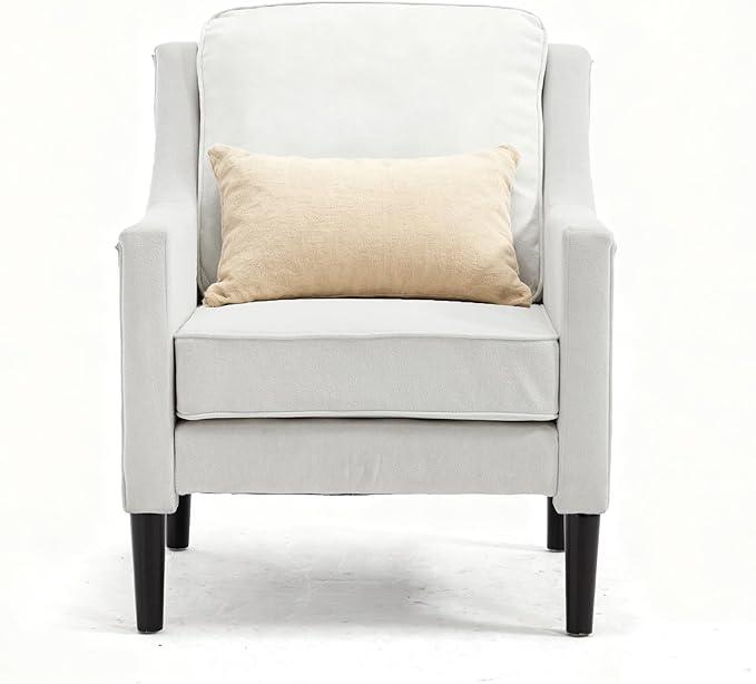 Cream Accent Chair - High Back Upholstered Armchair Comfy Living Room Arm Chair Reading Accent Chairs for Bedroom Apartment Office Single Sofa with Wood Legs