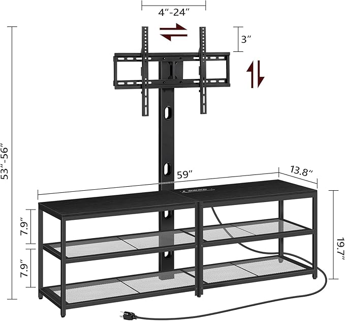 59 TV Stand with Mount and 4 Power Outlets Entertainment Center Media Console Swivel TV Stand Mount up to 75 inch TVs Height Adjustable Metal Frame for Living Room Bedroom TVBK35E01
