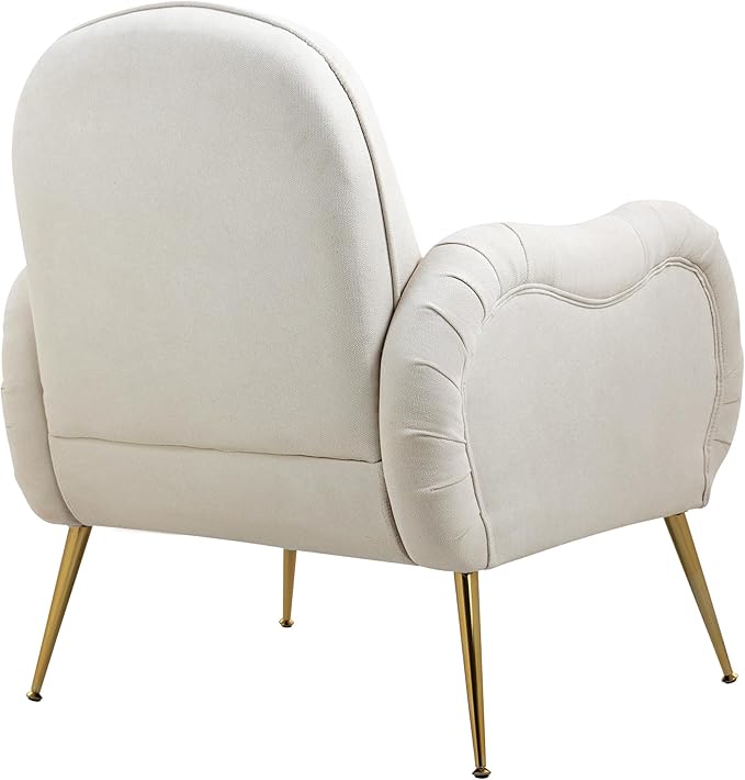 Accent Chair with Metal Gold LegsSnowflake Fabric ArmchairSingle Sofa Chair for Living Room Bedroom Dining Room Accent Club Guest Chair Holds 300lbs(Beige)