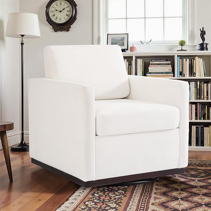 Pia Ricco Single Swivel Barrel Chair Mid-Century Modern Accent Armchair with Plush Chenille Upholstery for Living Room &amp Cozy Reading Nook Beige