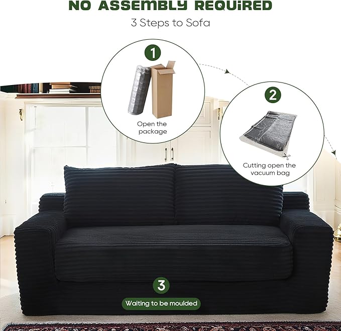 70 Convertible 2-in-1 Loveseat Sofa Sleeper Sofa Bed with Memory Foam &amp Floor 2-Seater Couch Comfy Corduroy Deep Seat Couch for Living Room Apartments Office No Assembly RequiredBlack