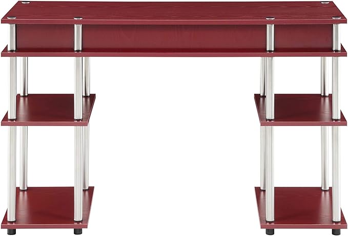 Convenience Concepts Designs2Go No Tools Desk Home Office Desk with Shelves Corner Shelf Vanity Desk Computer Desk Nail Table for Nail Tech - 47.25 L x 15.75 W x 30 H Dark Cranberry Red