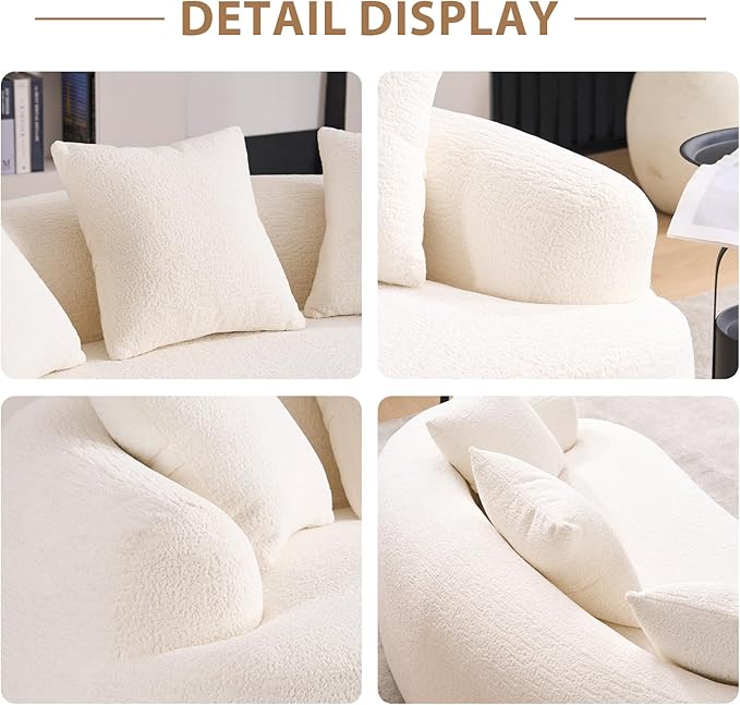 65 Curved Loveseat for Small SpacesBoneless Loveseat SofaWood Grain Chenille Fabric No Installation Requirement Curved Sofa Couch for ApartmentLiving RoomOffice (White 65)