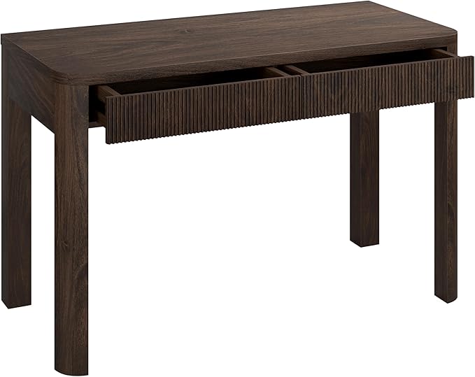 Henn&ampHart 48 Fluted Modern Rectangular Wooden Home Office Desk Computer Desk Writing Table with 2 Ribbed Storage Drawers for Bedroom Living Room or Home Office Warm Brown