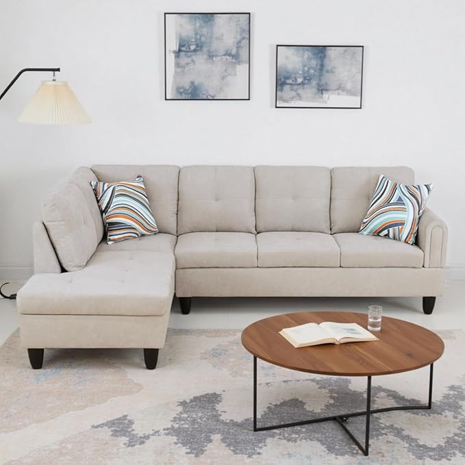 L Shaped Couch Sectional Couches with Chaise Fluffy Fabric 3 Pieces Modular Convertible Sofa for Living Room Furniture Sets and Small Apartment Light Grey