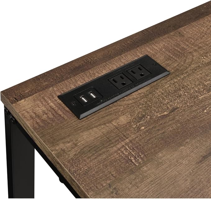 Industrial Home Office Desk Heavy Duty Computer Desk with Black Metal Frame for Small Space Multi-Functional PC Laptop Desk Work Table with USB Ports for Reading Writing Walnut+Black