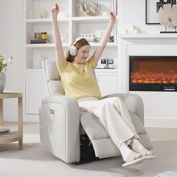 Watson &amp Whitely Swivel Power Recliner with Adjustable Headrest Recliner Chairs for Adults Small Glider Rocker for Living Room Fabric in Dove Grey