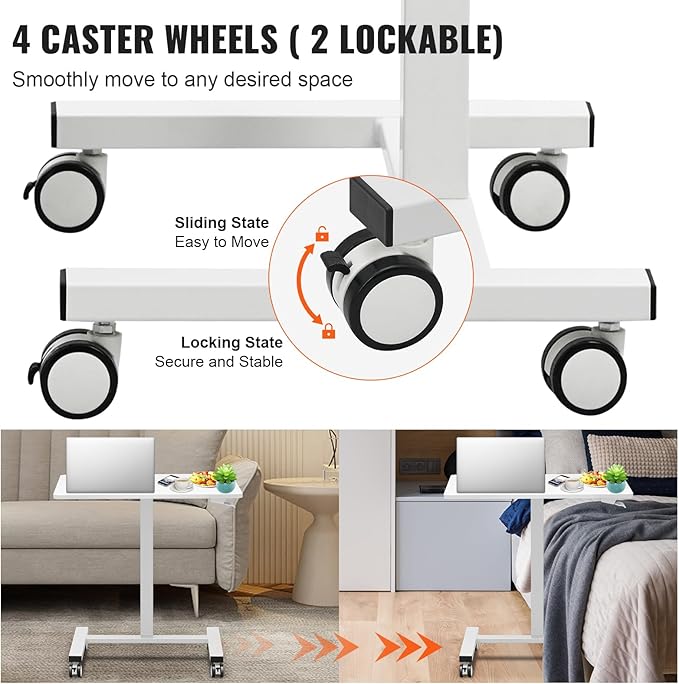 VEVOR Mobile Standing Desk 28-44 Gas-Spring Height Adjustable Sit-Stand Desk 4 360° Swivel Wheels (2 Lockable) Portable Rolling Laptop Table Computer Cart for Home Office School 40LBS Loading