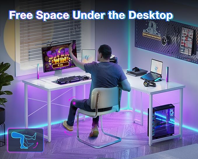 Casaottima L Shaped Gaming Desk Corner Desk Gaming Table for Home Office Computer Desk Sturdy Writing Workstation for Small Space Easy to Assemble 51 inch Carbon Fiber Surface White