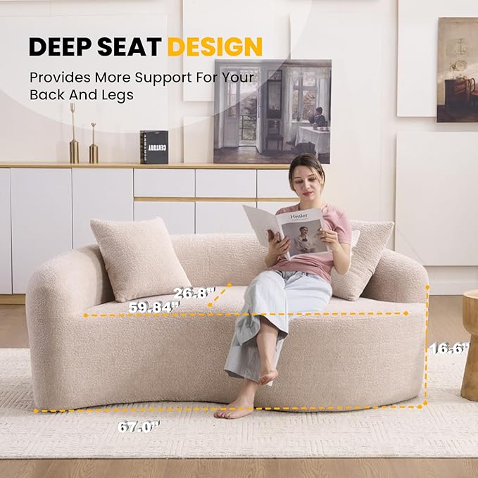 66.9'' Modular Sectional Loveseat Chenille Upholstered Boneless Curved Loveseat with Deep SeatCombination Round Sofa for Coffee Shop Game Room Office (Beige 66.9 Inch)