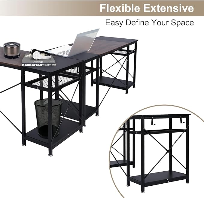 Computer Home Office Desk 48 inch Desk with 4 Storage Shelves &amp Hooks Study Simple Computer Desk with Splice Board Student Study Desk Laptop Table for Home Office Bedroom Gaming Room