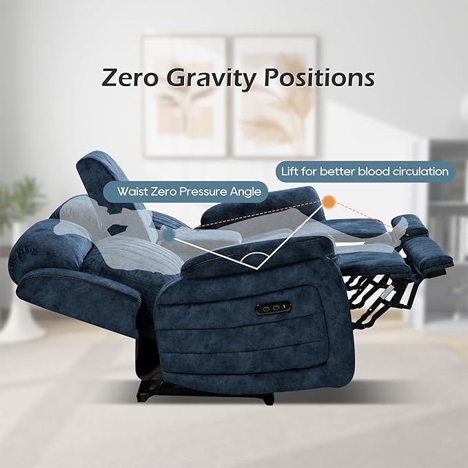 Power Zero Gravity Reclining Loveseat with Adjustable Headrest Double Reclining Loveseat with Console Power Loveseat Recliner with USB &amp Type-C Ports for Living Room (Blue)