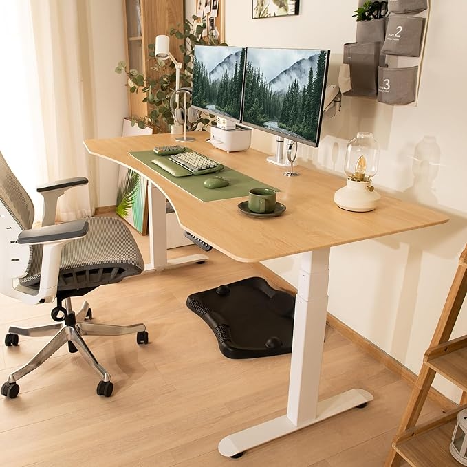 Electric Standing Desk 71 x 32 Inches Dual-Motor Height Adjustable Desk Electric Sit Stand Desk Home Office Desks (71 Natural Maple Ergonomic/3-Stage White Frame)