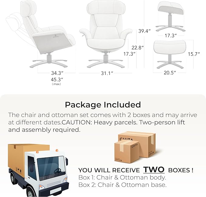 CHITA Genuine Leather Reclining Swivel Chair with Adjustable Headrest and Ottoman for Living Room Black