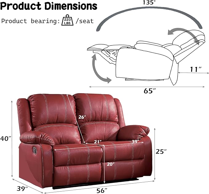 Acme Zuriel Motion Loveseat in Red Synthetic Leather