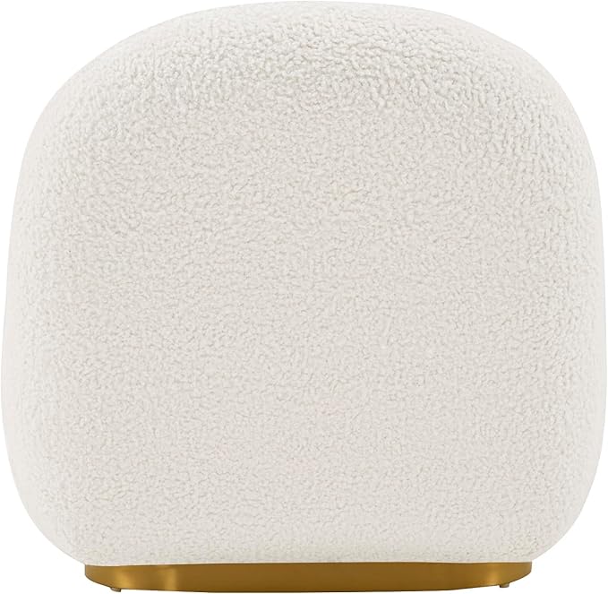 Manhattan Comfort Edina Modern Accent Chair in Luxurious Boucle Upholstery with High Density Foam Padding &amp Wood Frame with Gold Metal Base Living Room Seating White
