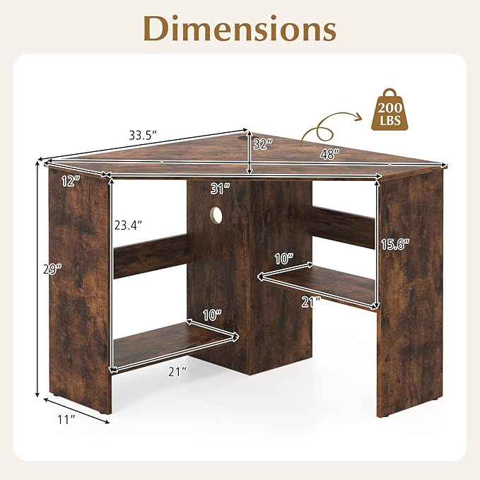 Giantex Corner Desk Space-Saving Triangle Computer Desk with Storage Shelves &amp CPU Stand Modern Makeup Vanity Table for Bedroom Writing Desk for Small Spaces (Rustic Brown)