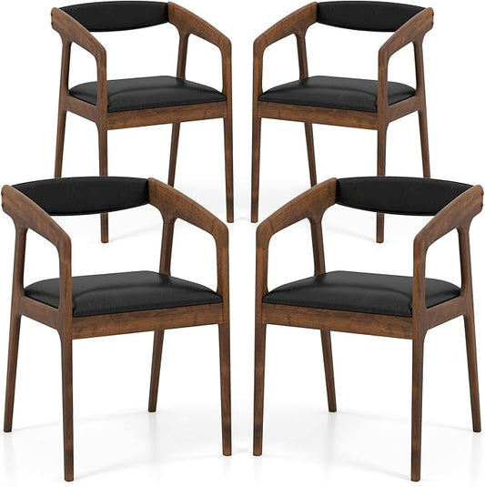 GOFLAME Accent Chairs Set of 4 Mid-Century Modern PU Leather Armchair with Padded Seat &amp Backrest Rubber Wood Frame Upholstered Reading Chair Leisure Chair for Living Room