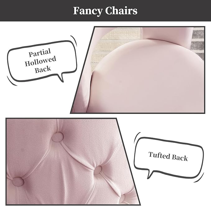 Swivel Chair with Storage for Living Room Round Velvet Vanity Chair with Tufted Button Back Pillow Included (Pink)