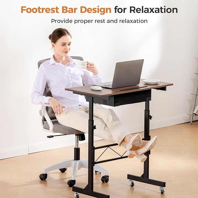 COMHOMA Small Standing Desk Adjustable Height Small Computer Desk Mobile Portable Rolling Laptop Table with Wheels 32 Computer Workstation Sit Stand Desks Portable Standing Table Treadmill desks