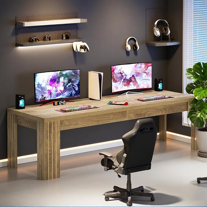 Tribesigns Two Person Desk 78.7-Inch 2 Person Gaming Desk Extra Long Farmhouse Double Computer Desk for Home Office Rustic Brown