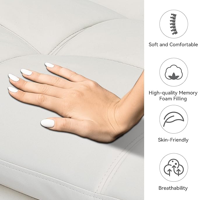 Convertible Faux Leather Sofa CouchMemory Foam Futon Couch BedSmall Splitback Modern Loveseat Sleeper Sofa Bed for Living Room Office Apartment Pear White