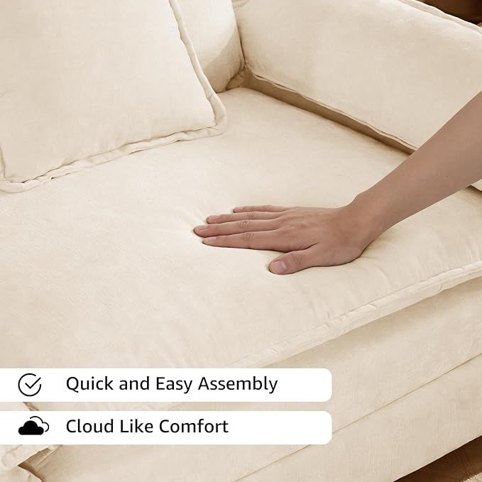 46.4 Modern Cozy Sectional Couches for Living Room Beige Chenille Comfy Cloud Couch Sectional 1 Seater Couch for Living Room Sofas para Sala U Shaped Sofas &amp Couches (Beige 1+0 Set)