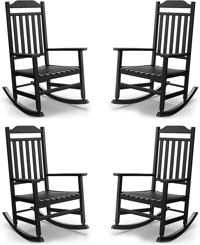 EasyUp Patio Rocking Chair OutdoorSet of 4Weather Resistant Poly Resin Oversized Porch RockerHigh Back Smooth DesignIndoor Outdoor Use