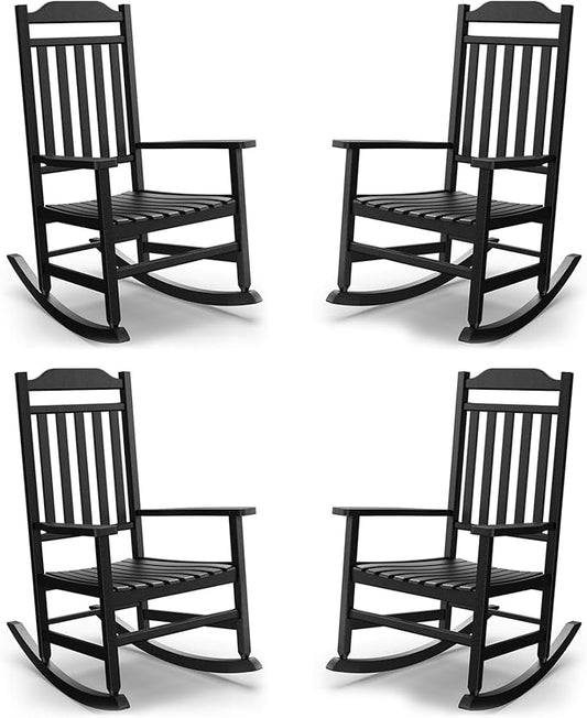 EasyUp Patio Rocking Chair OutdoorSet of 4Weather Resistant Poly Resin Oversized Porch RockerHigh Back Smooth DesignIndoor Outdoor Use