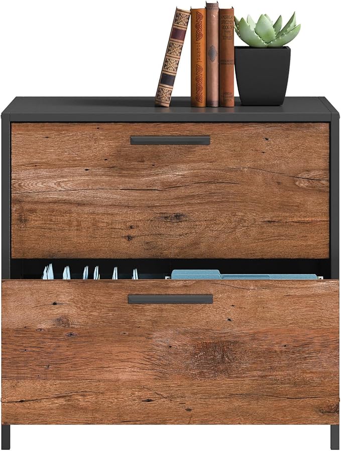 2 Drawer Small File Cabinet with LockUnder Desk Locking Storage Cabinet Organizer for HomeOffice Lateral Filing CabinetsAssembly RequiredBrown