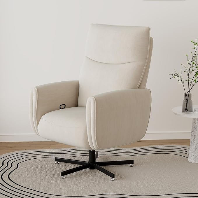 Power Swivel Recliner Chair Modern Electric with USB &amp Type-C Ports Upholstered Velvet Swivel Recliner Chair 360° Swivel for Office &amp Living Room Easy Assembly (Beige)