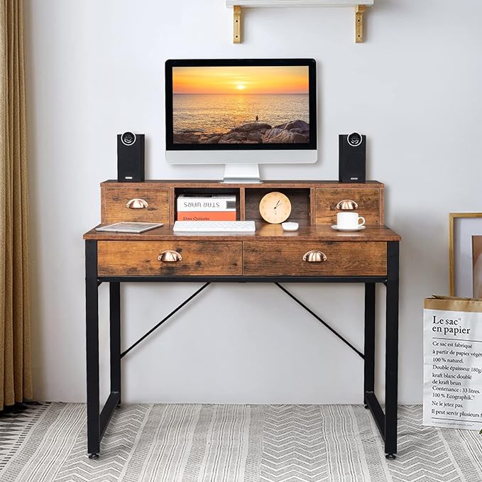 Desk Gaming Desk Home Office Writing Desk Study Table Workstation Writing Computer Desk Space Saving Table Simple Home Office DeskDesk with Drawers Home Office Desk with Storage 106x54x90CM