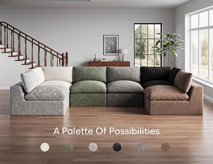 120 Cloud Sectional Couch | Oversize Boneless Couches for Living Room | 4 Seater L-Shape Sofa | Light Grey