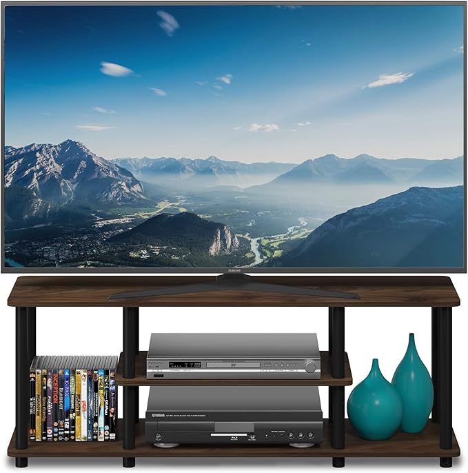 Furinno Turn-N-Tube No Tools 3D 3-Tier Entertainment TV Stand up to 50 inch TV Round Tubes Columbia Walnut/Black