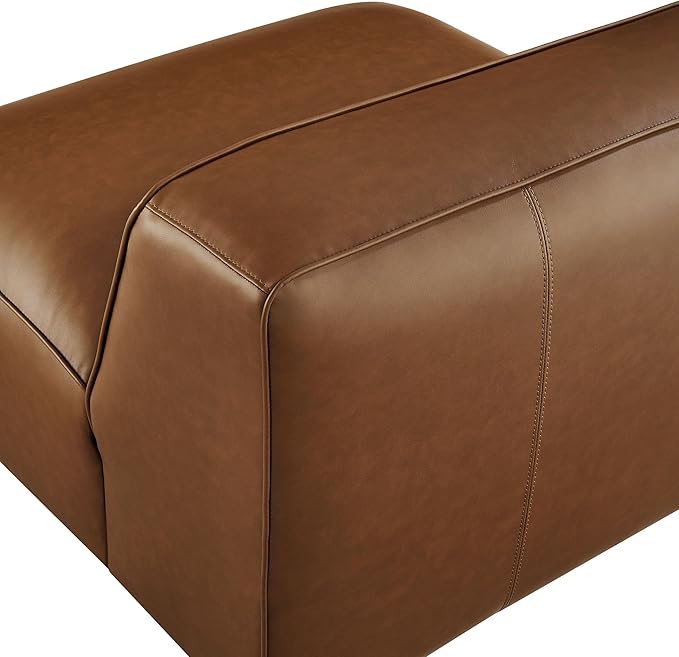 Modway Auren Vegan Leather Modular Armless Chair in Coffee - Faux Leather Slipper Chair - Mid Century Modern Single Sofa Chair - Oversized PU Leather Accent Chair for Living Room Apartment