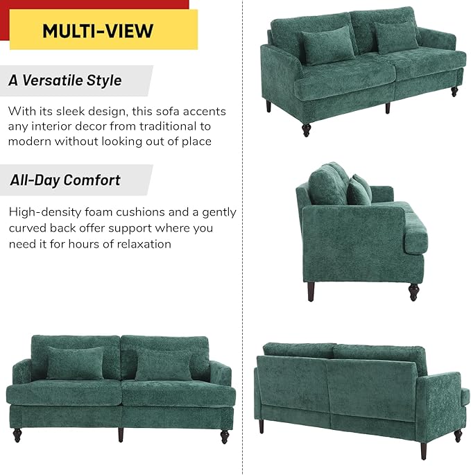 JOYBASE 70 inch Loveseat Sofa Mid-Century Modern Love Seat Couch with Wood Legs Upholstered Comfy Sofa for Living Room Apartment Office Bedroom (Emerald Chenille)