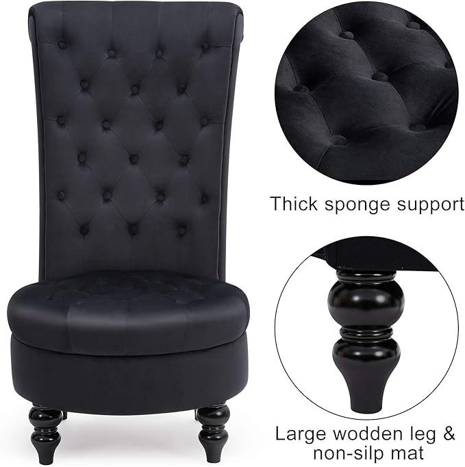 ECOTOUGE 2PC Velvet High Back Accent Chair for Living Room Royal Design Throne Chairs with Upholstered Tufted for Bedroom Black