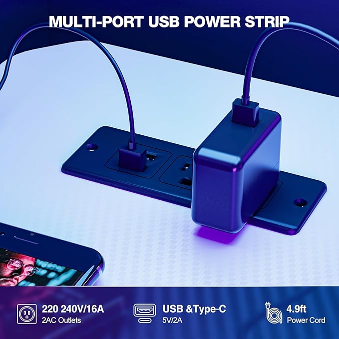 L Shaped Gaming Desk 48 Inch - Computer Corner Desk with Power Outlets Reversible Shelves &amp Storage Bag for Home Office PC Gaming Table White Carbon