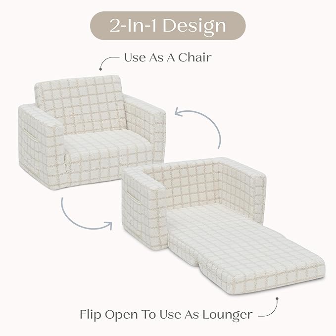 Delta Children Checkered Cozee Flip-Out Chair Cream