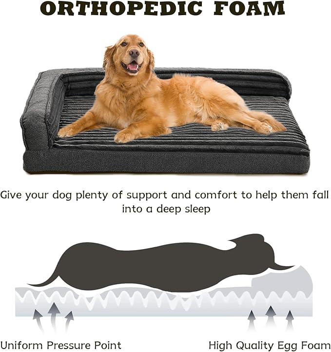 WINDRACING Orthopedic Dog Beds for Medium Dogs Waterproof Egg Foam Dog Sofa Bed with L Bolster Sides Washable Medium Pet Bed with Removable Cover &amp Non-Slip Bottom 36 x 23 inch Gray