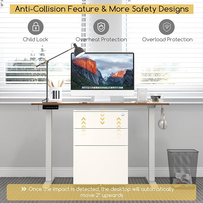 Giantex Electric Standing Desk Height Adjustable Stand up Desk with 3 Memory Heights 2 Hanging Hooks 2 Cable Management Holes Sit Stand Home Office Computer Desk (Natural 48x24 Inch)