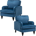 Modern Accent Chair Set of 2 Velvet Armchairs Comfy Reading Chair Single Sofa Couch for Bedroom/Living Room Blue